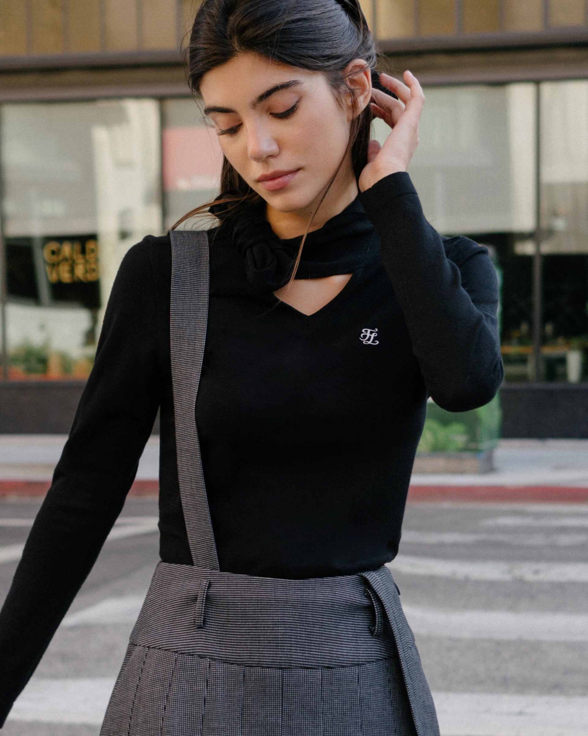 OdorResistant Treatment SublimatedPrint Neck Ribbon Knit Pullover - Black