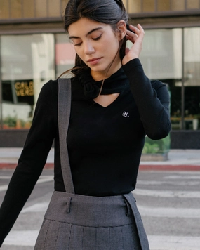 OdorResistant Treatment SublimatedPrint Neck Ribbon Knit Pullover - Black