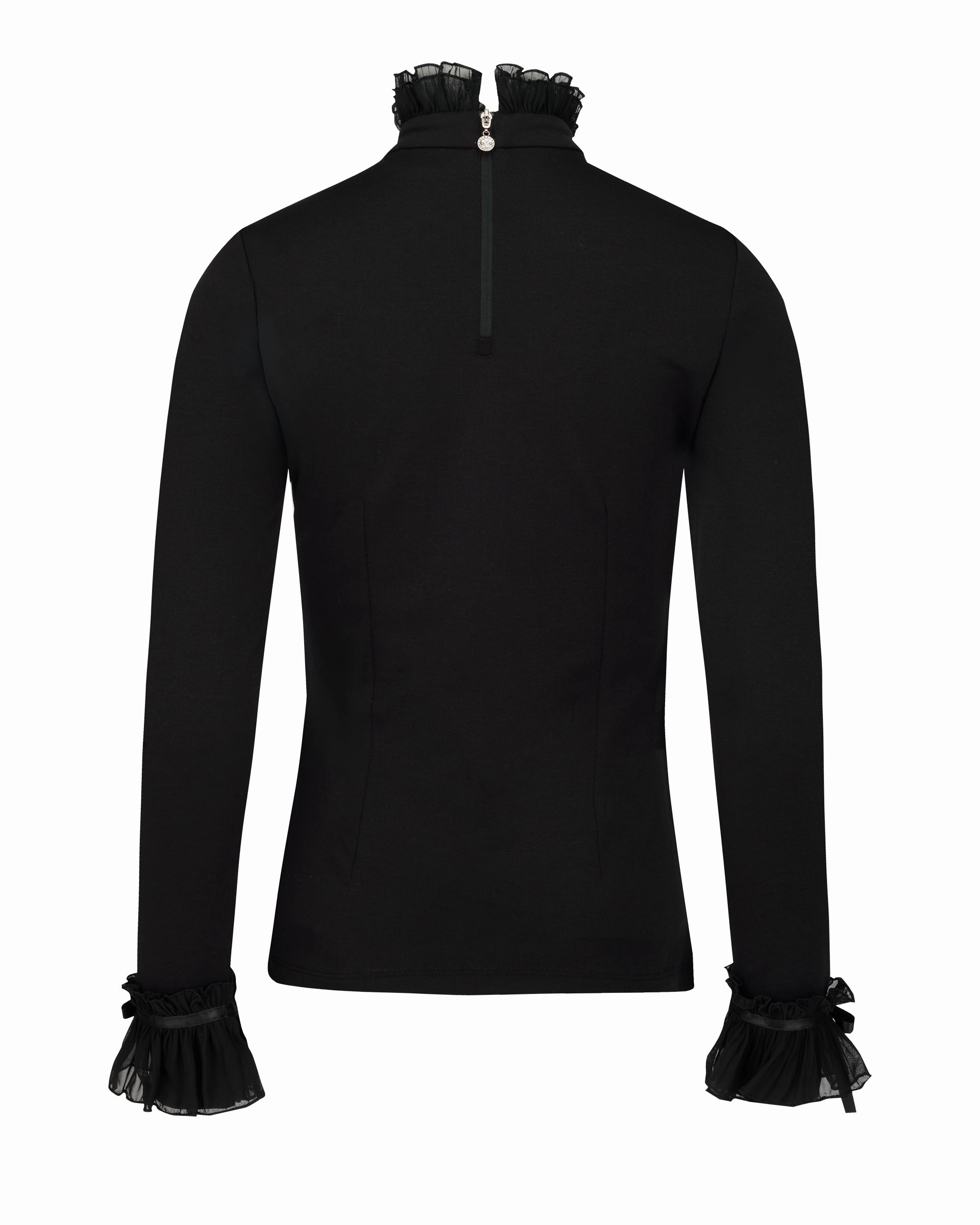 Frill sleeve high neck t-shirt - Black High Neckline All-Purpose Wear