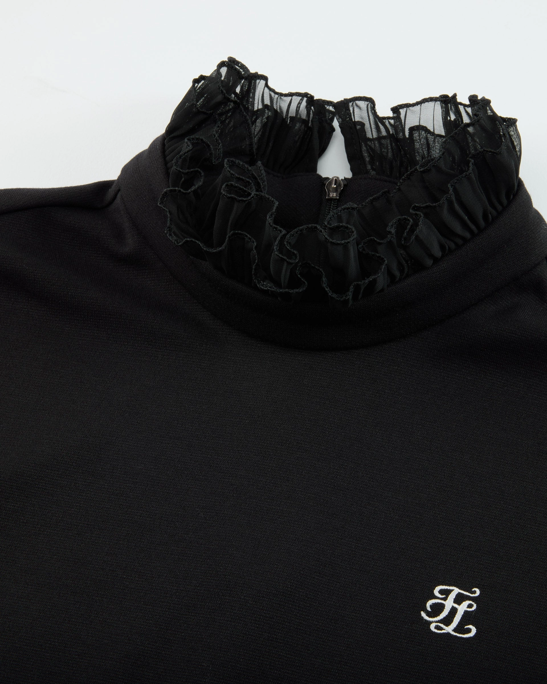 Frill sleeve high neck t-shirt - Black Erasable Surface Coating