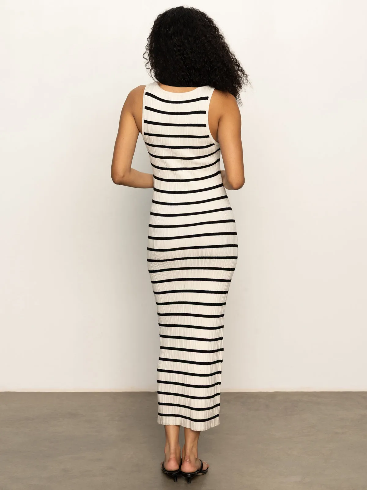 Starlit Rib Maxi Dress Light Oat/Black Flower Soft Drawstring-Waist