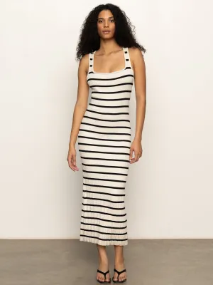 Starlit Rib Maxi Dress Light Oat/Black Front Detail