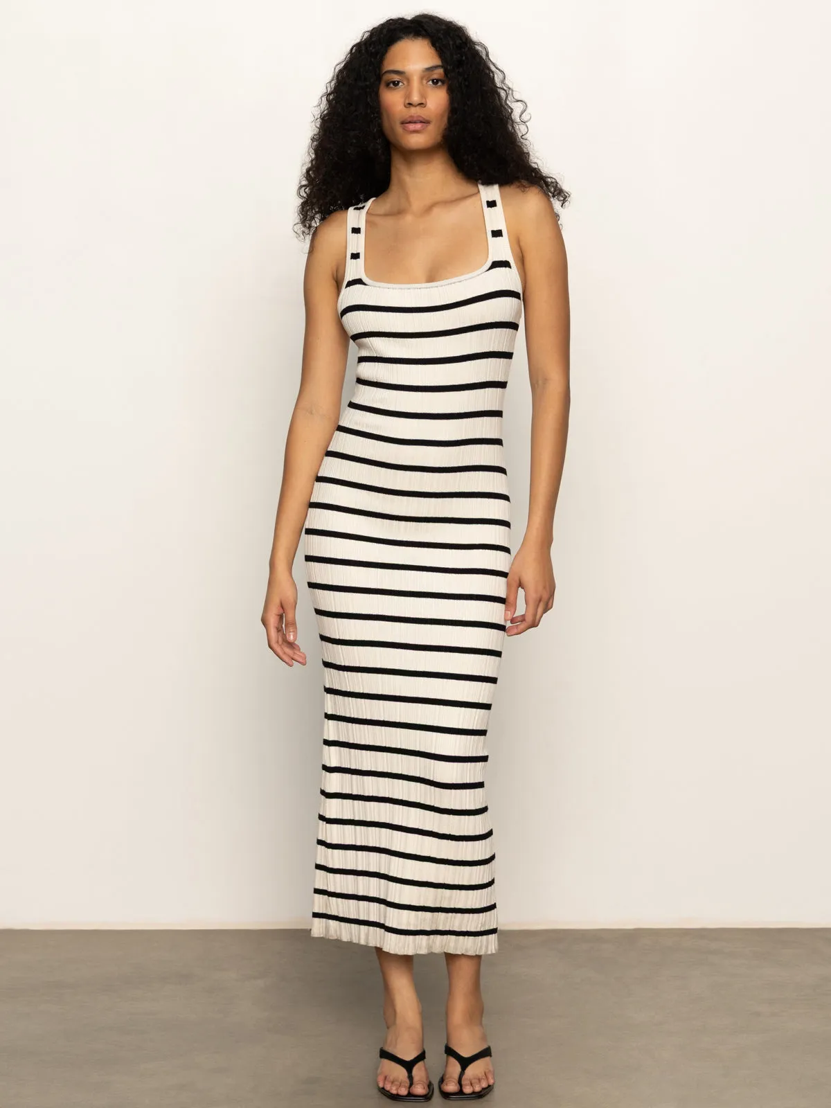 Starlit Rib Maxi Dress Light Oat/Black Front Detail