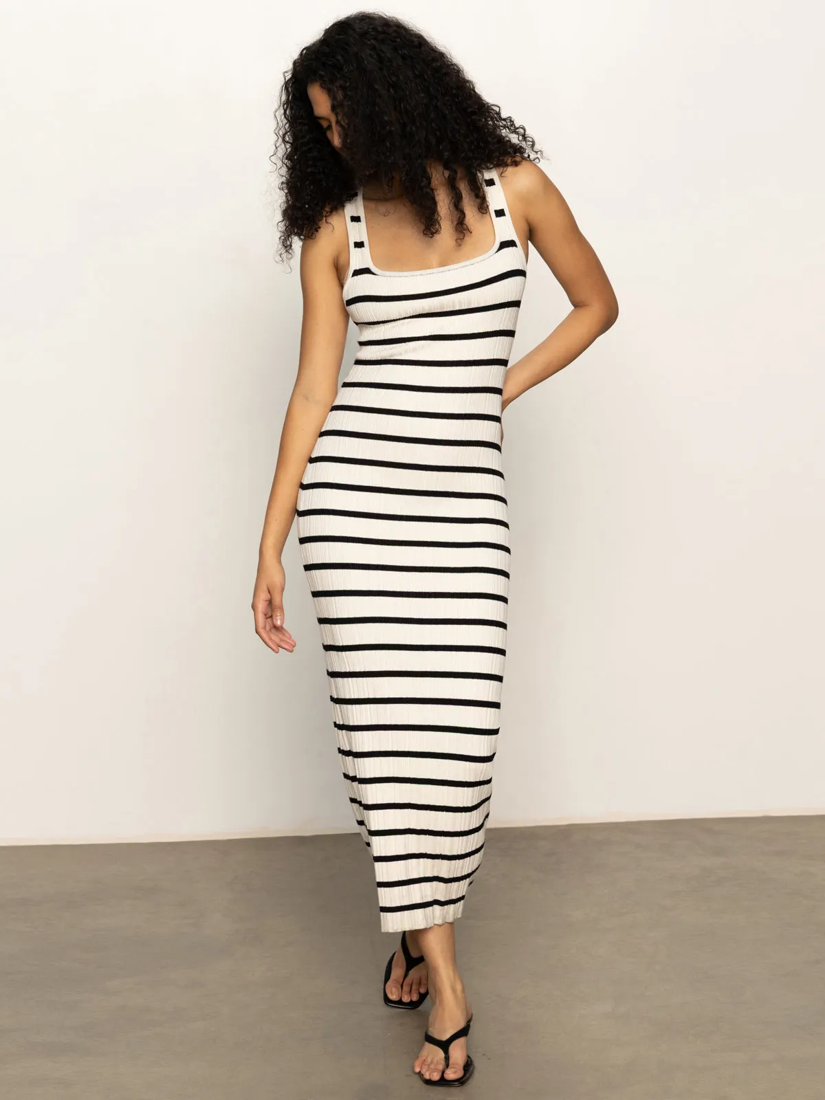 Starlit Rib Maxi Dress Light Oat/Black Urban Classic Puff-Sleeve