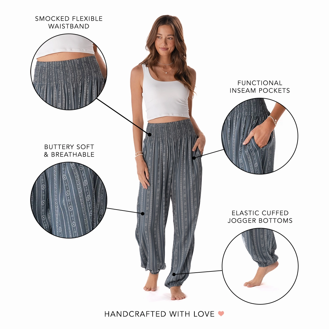 Charcoal Grey Tribal Stripe Harem Pants LightweightWeave