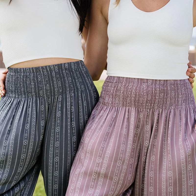 Charcoal Grey Tribal Stripe Harem Pants Feminine Cut High-rise waist