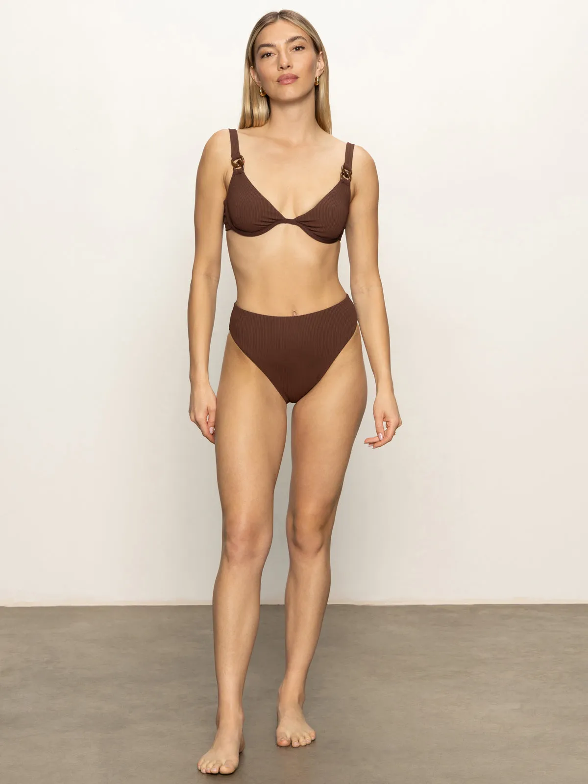 Stay Connected High Rise Bikini Bottom Espresso TemperatureRegulatingLining