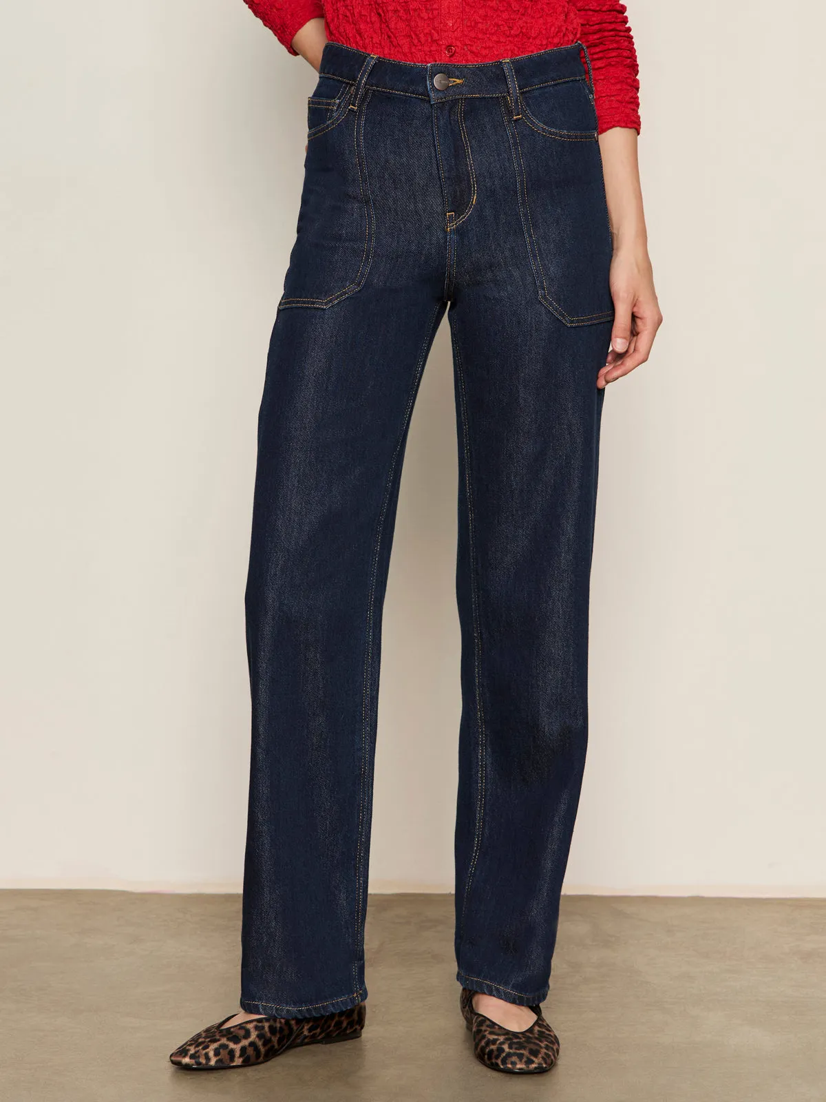 Soleil 90's Straight Jean Indigo Dark Raw Rinse Easy Option Flattering Waist