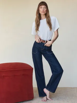 Soleil 90's Straight Jean Indigo Dark Raw Rinse Effortless Style Vintage Inspired Weave