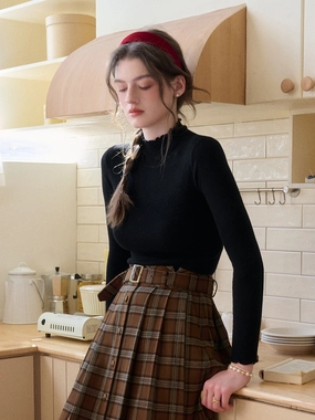 Amanda Ruffle Collar 100% Wool Sweater Relax Daily