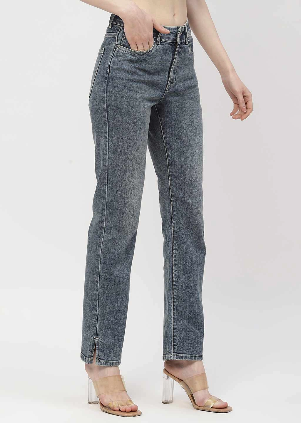 Madame Washed Blue Straight Fit Jeans Everyday Fashion