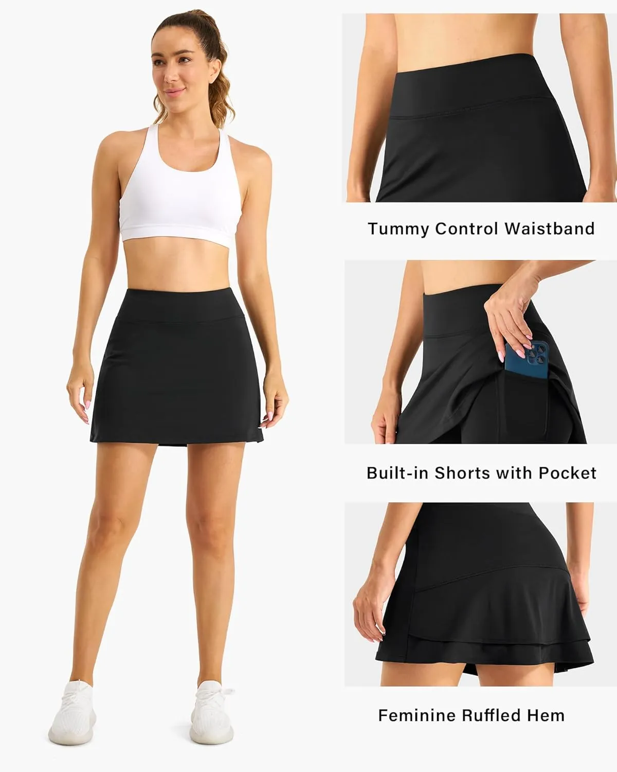 Stelle Women Tennis Skirt Athletic Skort High Waisted Golf Inner Shorts with Pockets Running Sports Pickleball