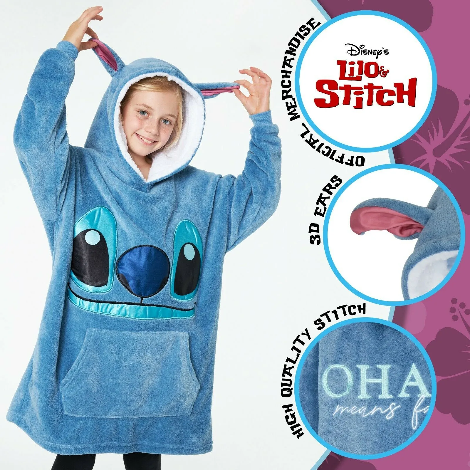 Stitch Disney Hoodie for Kids, Fleece Oversized Hoodie Blanket - Stitch