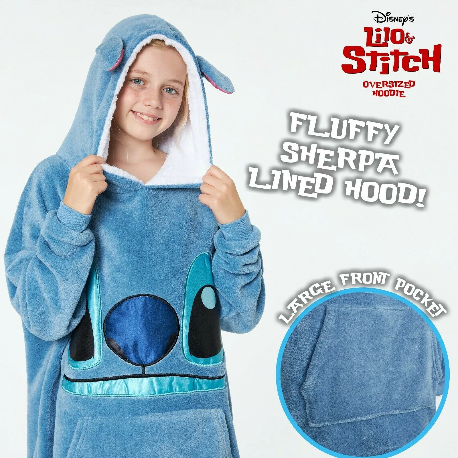 Stitch Disney Hoodie for Kids, Fleece Oversized Hoodie Blanket - Stitch