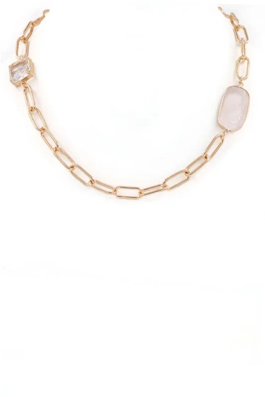 Stone pendant necklace-clear