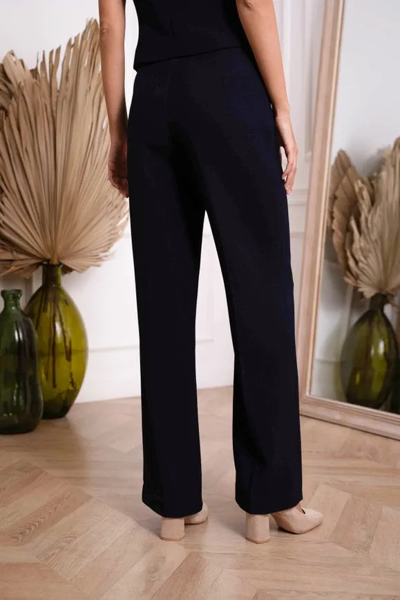 Straight Cut Pants in Winter Material Navy Blue