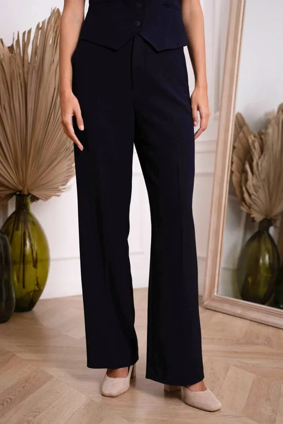 Straight Cut Pants in Winter Material Navy Blue