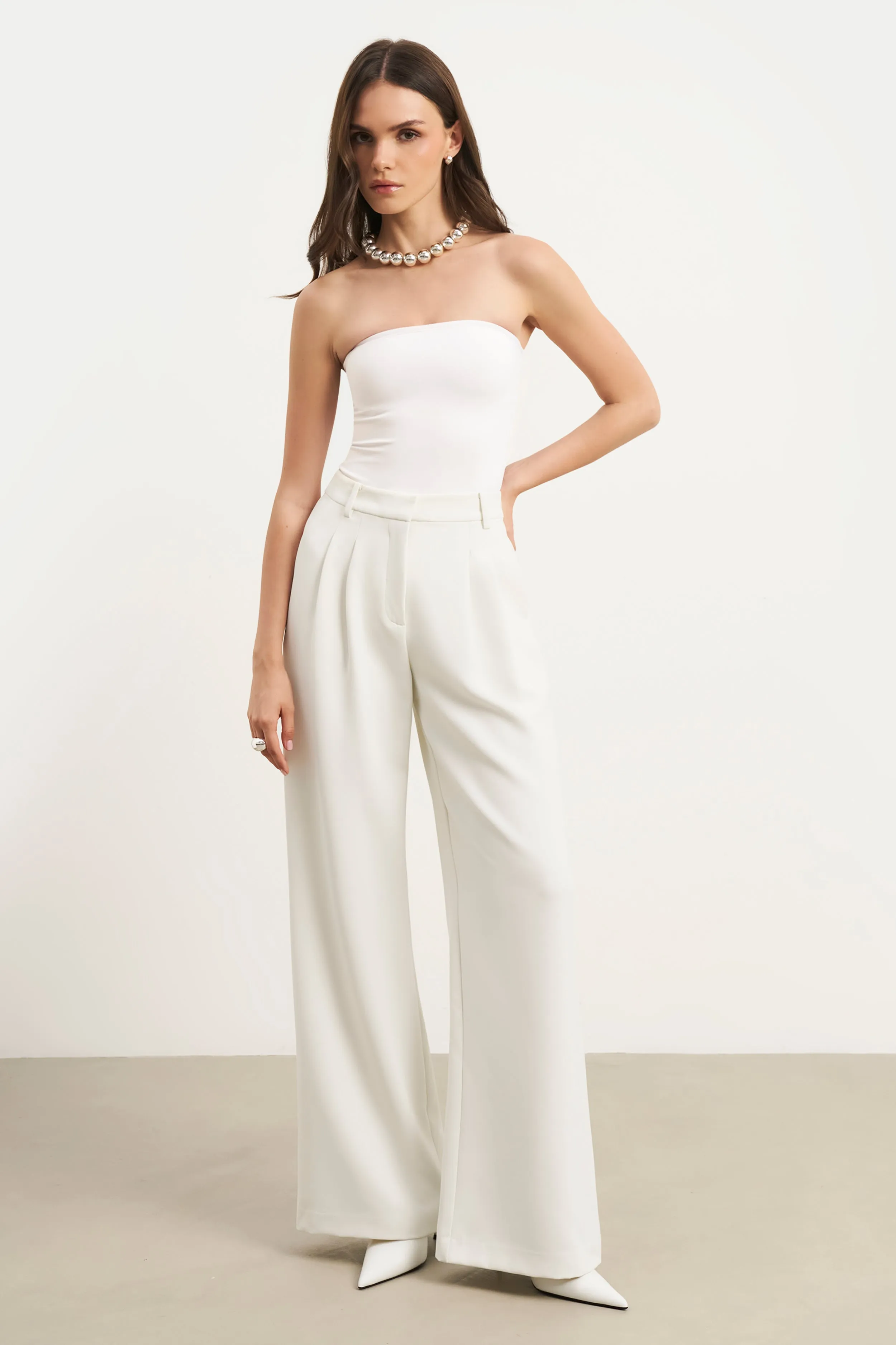 Strapless Bandeau Bodysuit - White Stretch Fit Engineering StretchFit