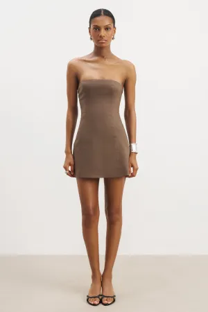 Grab Quick Breathable Material Strapless Linen A Line Mini Dress - Truffle