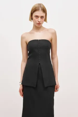 Strapless Linen Bustier - Black Tear Resistant Reinforcement ReinforcedEdges