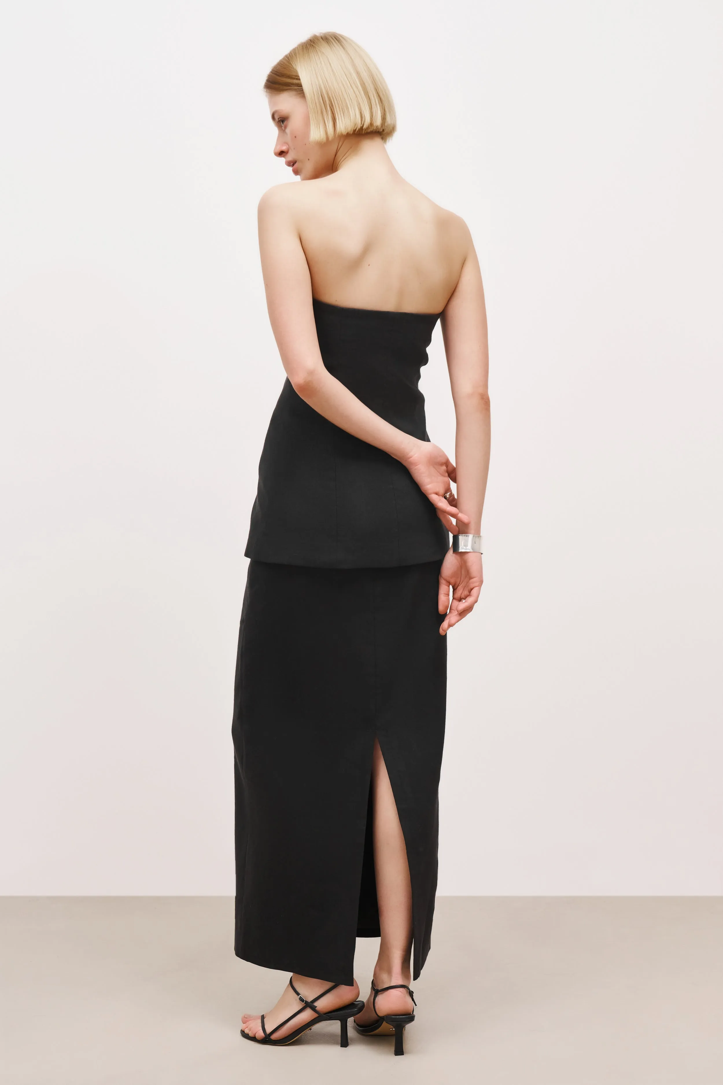 Recycled Material Blend ReflectiveAccents Strapless Linen Bustier - Black