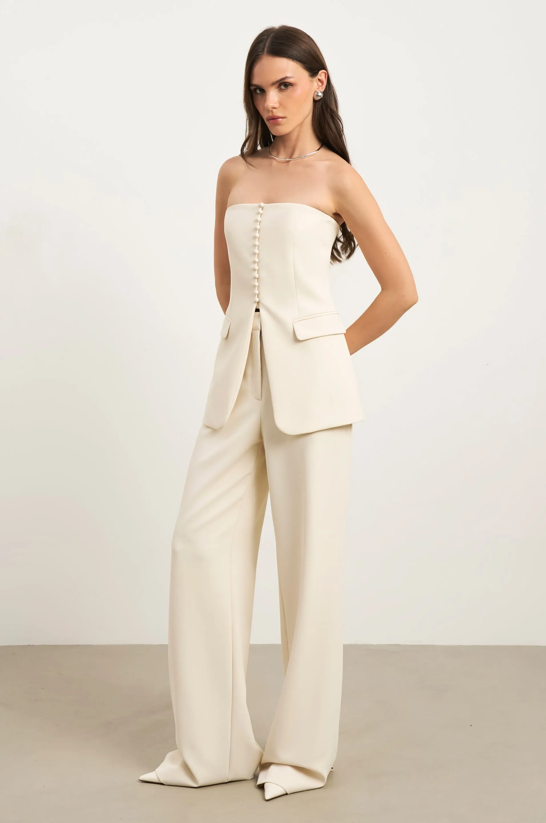 Anti Pill Surface Strapless Peplum Bodice - Cream