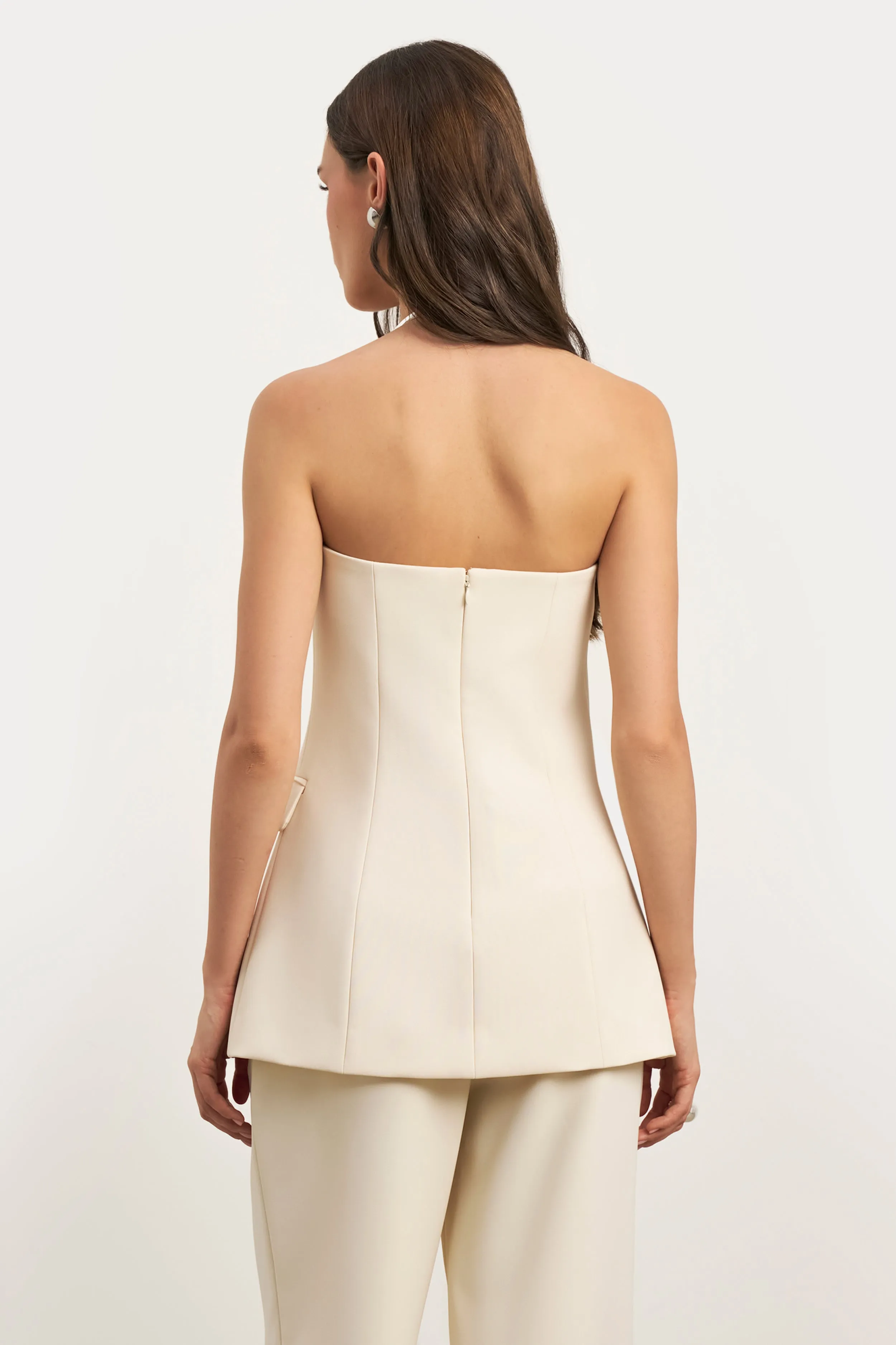 DoubleStitched Construction Strapless Peplum Bodice - Cream
