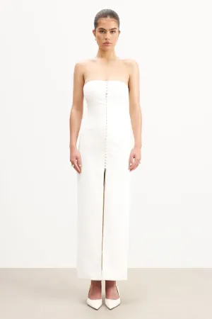 Elegant Motion Strapless Peplum Maxi Dress - White