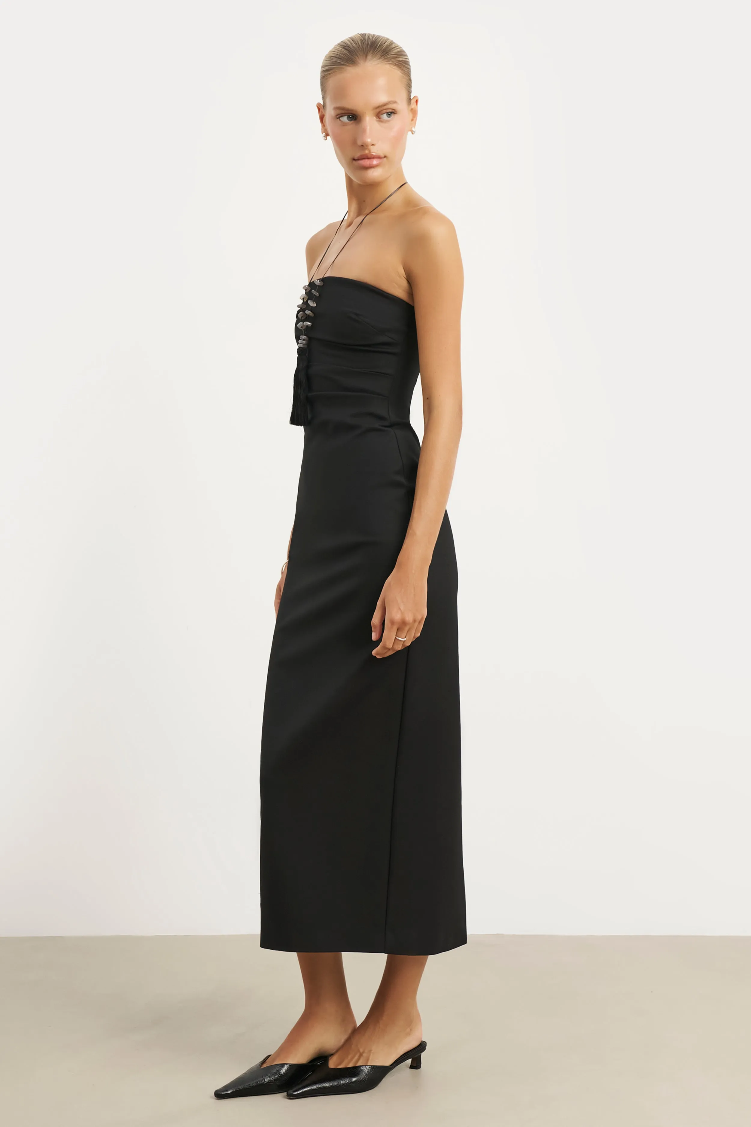 Event Perfect Strapless Ruched Midaxi Dress - Black