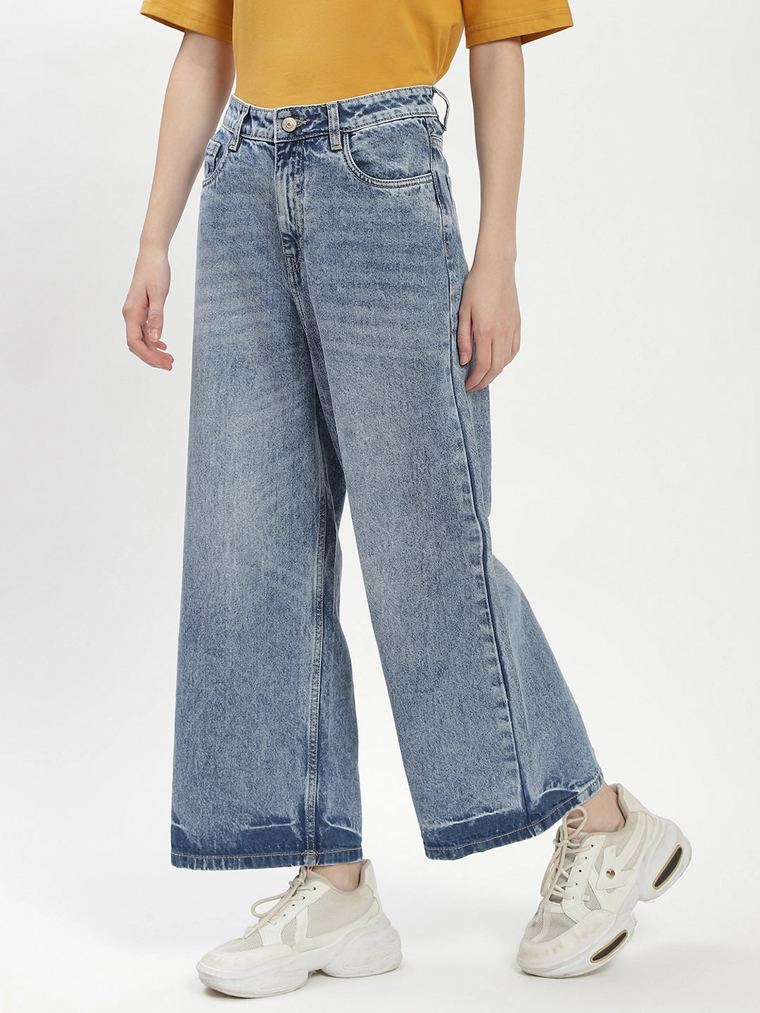 slim fit Outdoor Adventure Stylish Family Style Madame Blue Wide-Leg Cropped Jeans