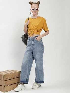 Madame Blue Wide-Leg Cropped Jeans Active Outfit Durable Hardware