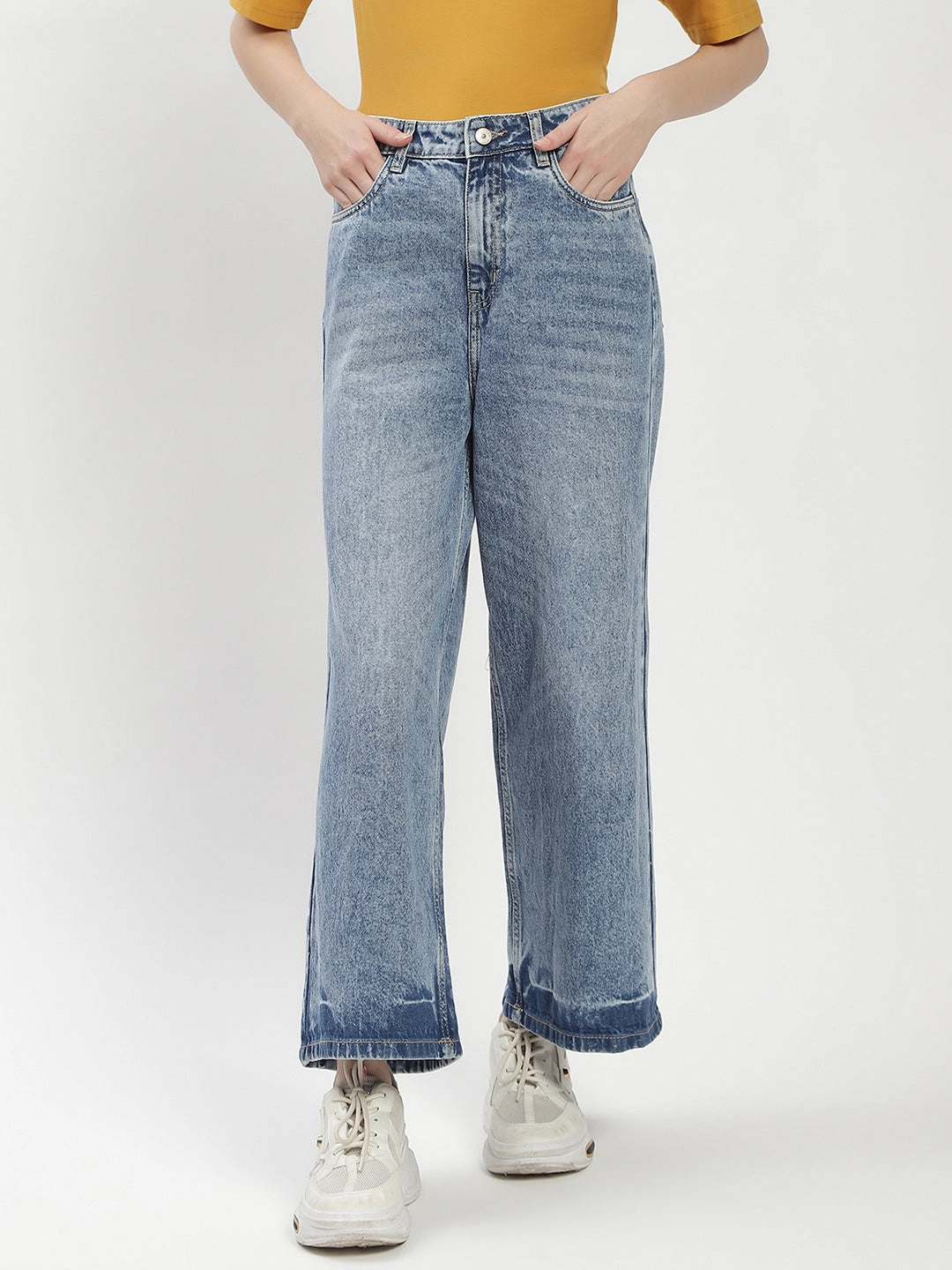 Party Look Classic Wear Madame Blue Wide-Leg Cropped Jeans