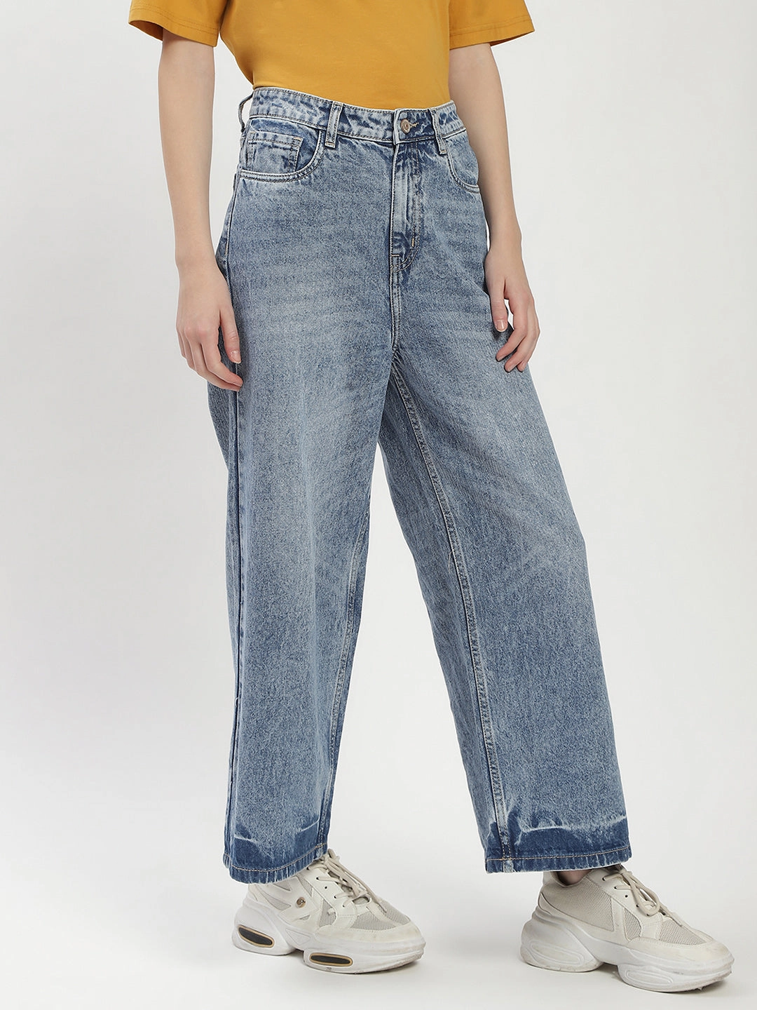 Madame Blue Wide-Leg Cropped Jeans Stretch Fit Denim Crisp Look