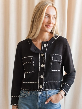 Daily Casual Style EcoCertified Wool Blend Blaire Contrast Sweater - Black