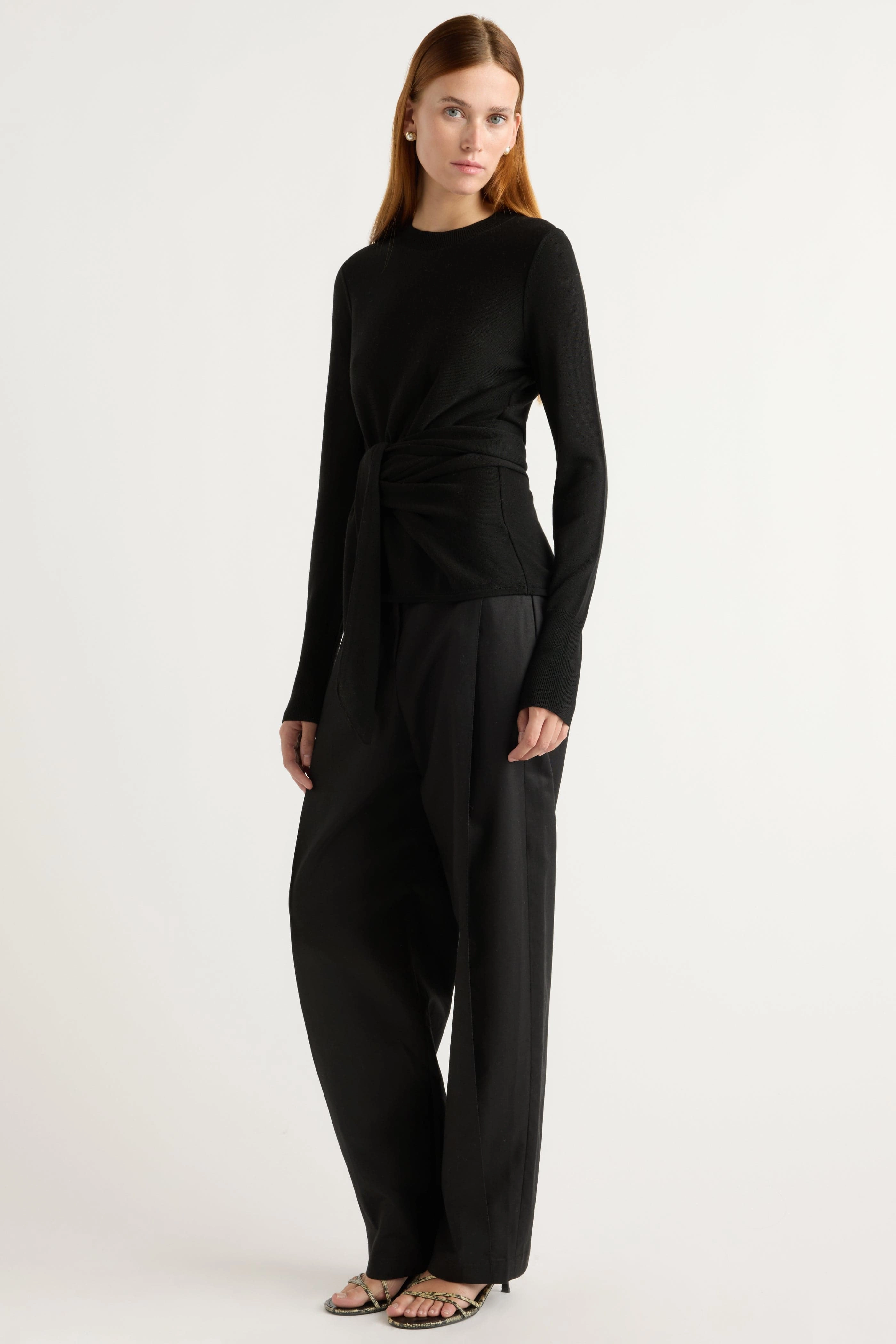 Soft Layers Lightweight Wear Robin Tie-Front Tencel-Wool Sweater