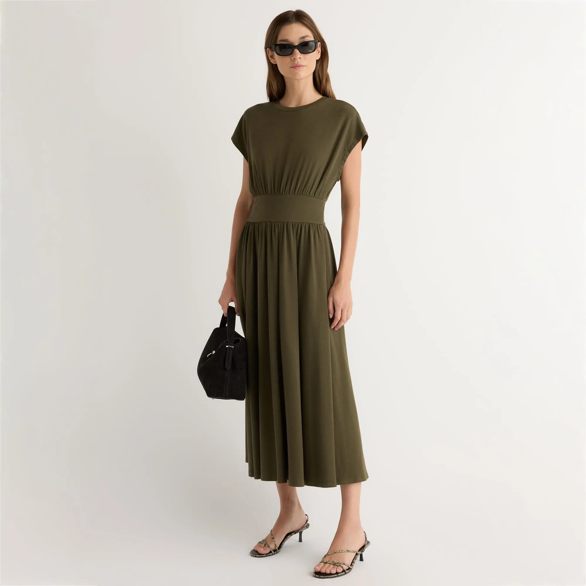 Edge Detail Warm Pink Prima Jersey Midi Dress