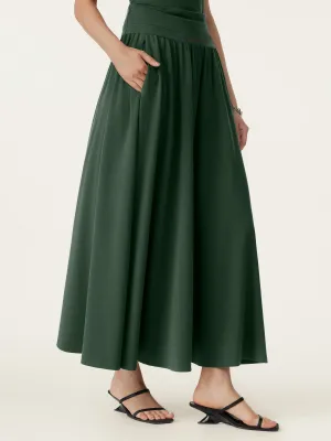 Stretch Cotton Maxi Umbrella Skirt with Pockets All Purpose Wear Easy Travel