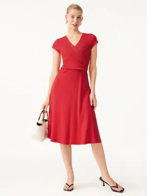 Easy Go Easy Pretty Stretch Cotton Surplice V-neck Cap Sleeve Midi Dress