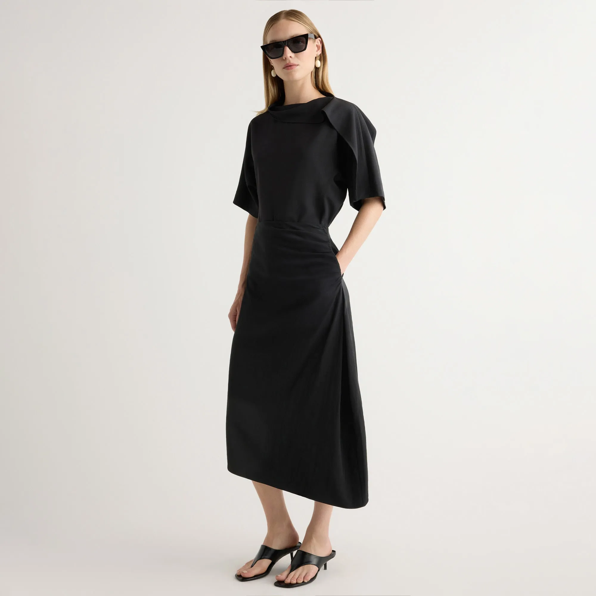 Rita Asymmetric-Hem Shirred Skirt Signature Line