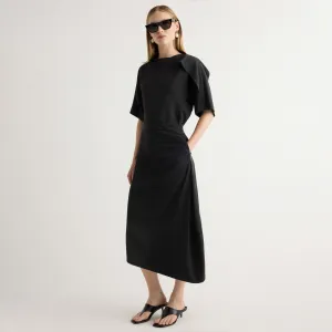 Rita Asymmetric-Hem Shirred Skirt Signature Line
