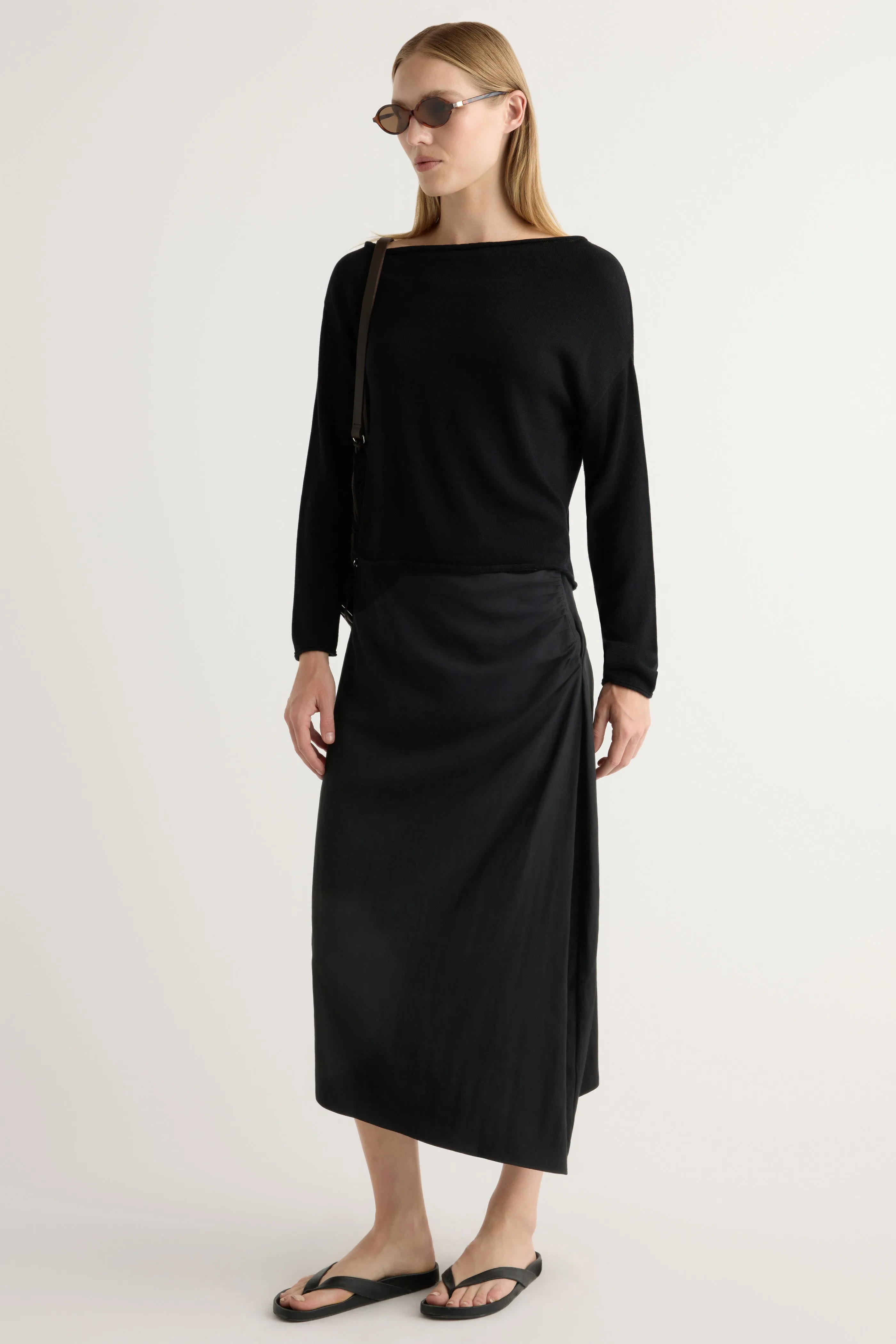 Rita Asymmetric-Hem Shirred Skirt Corduroy texture