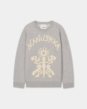 Oswin - Merino and Terry Jacquard Sweater - Light Grey/Creme Papercut Lightweight Jersey Material