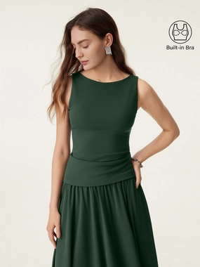Bonded Seam Durability Stretch Cotton Boatneck Brami Tank
