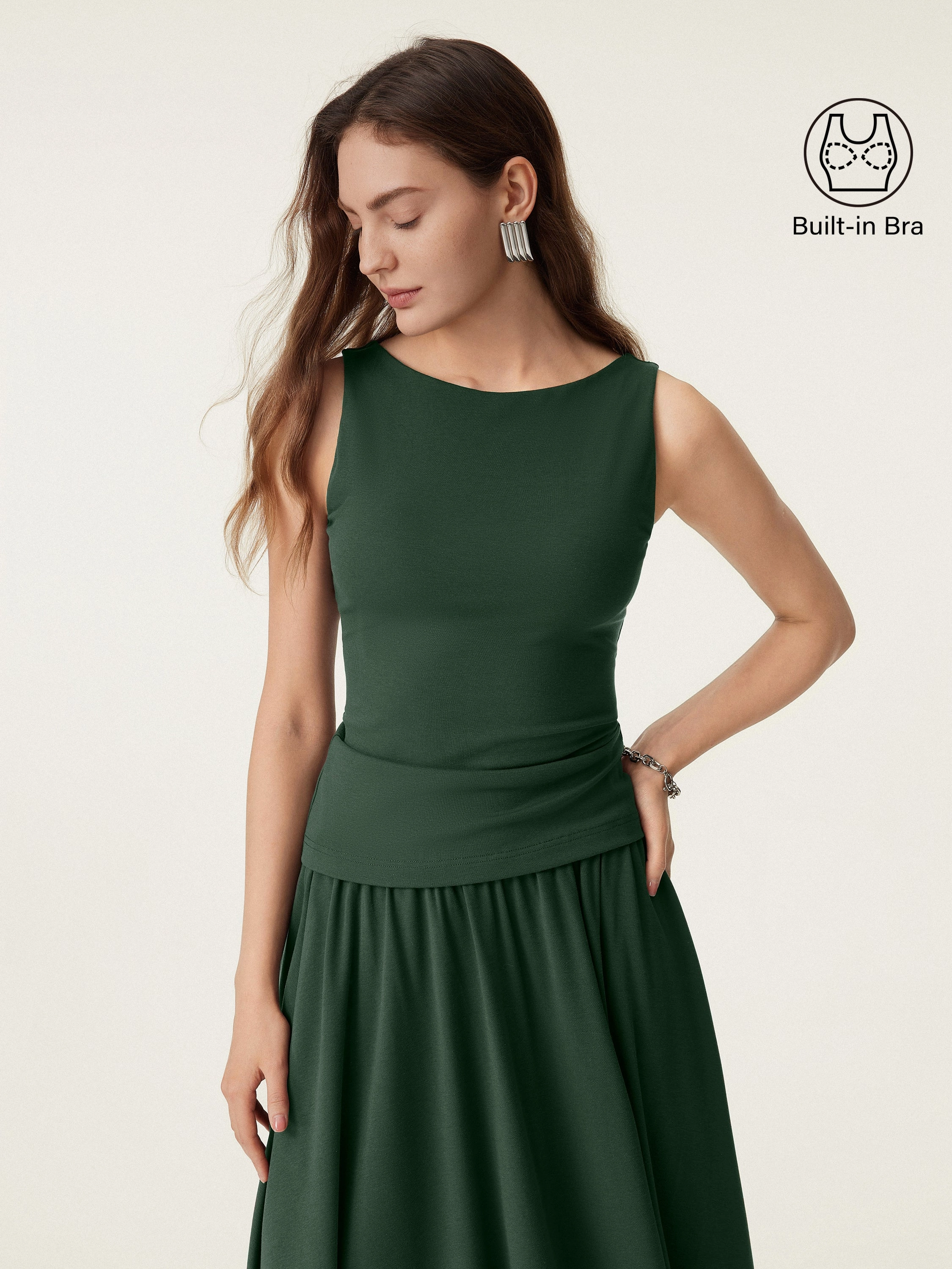 Stretch Cotton Boatneck Brami Tank Stretchable Material WrinkleFree Weave