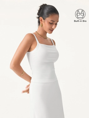 MultiFunctionalDesign BondedSeams Stretch Cotton Pointelle Wide Straps Brami Tank