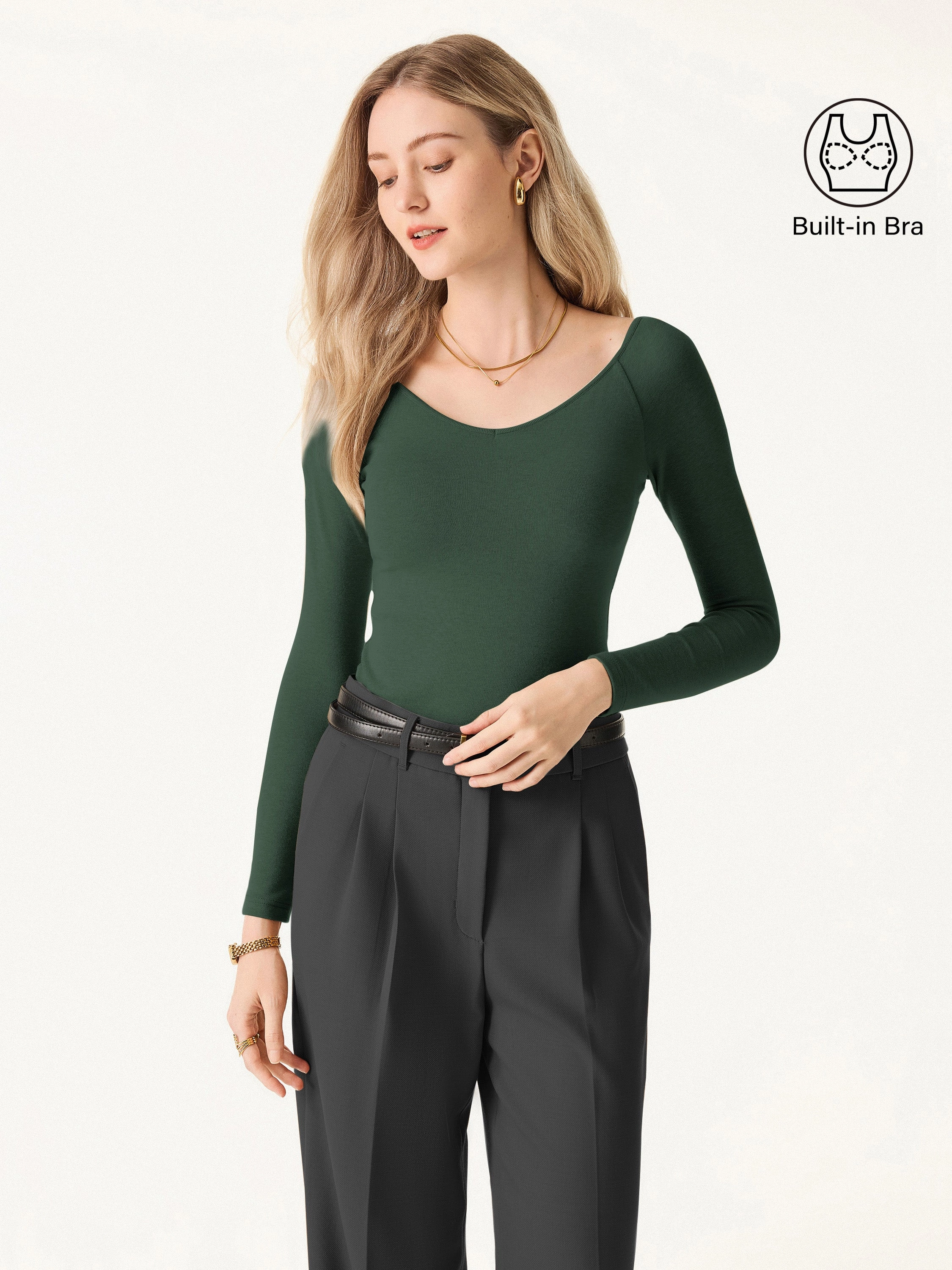 Stretch Cotton V-Neck Long Sleeve Brami Top ReflectiveTrim
