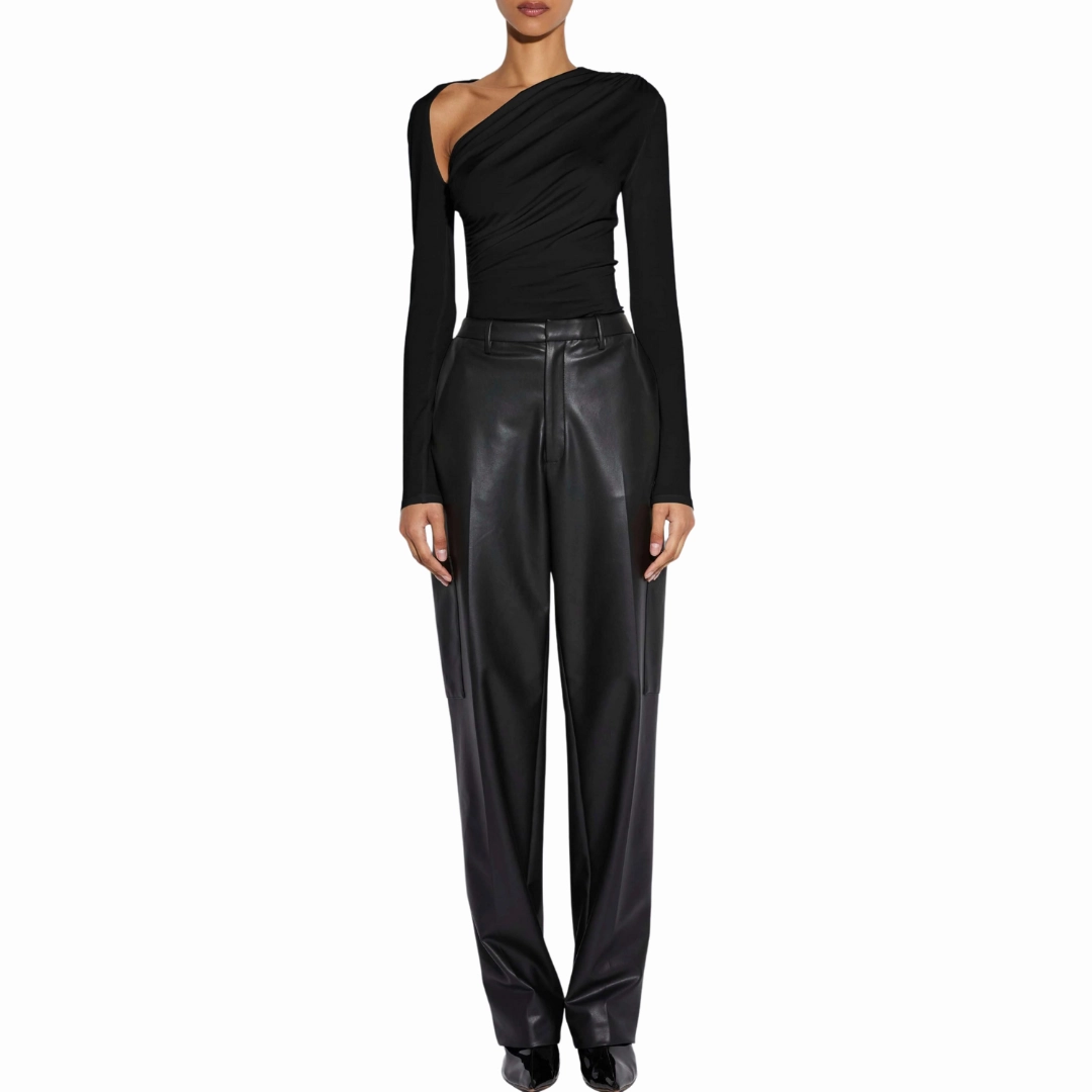 Faux Leather Tapered Trouser Four Way Stretch