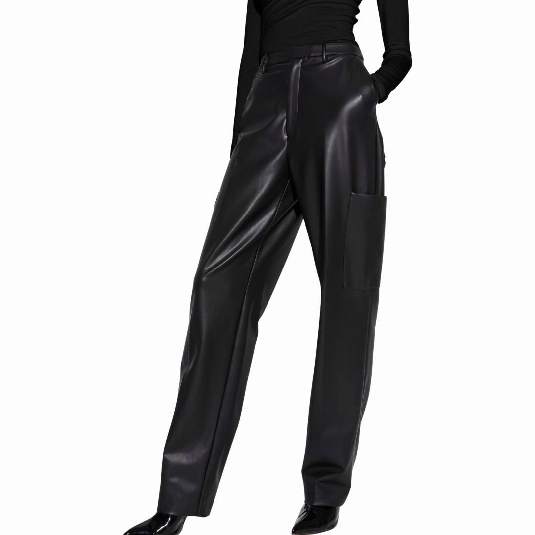 HighRiseWaistband Faux Leather Tapered Trouser