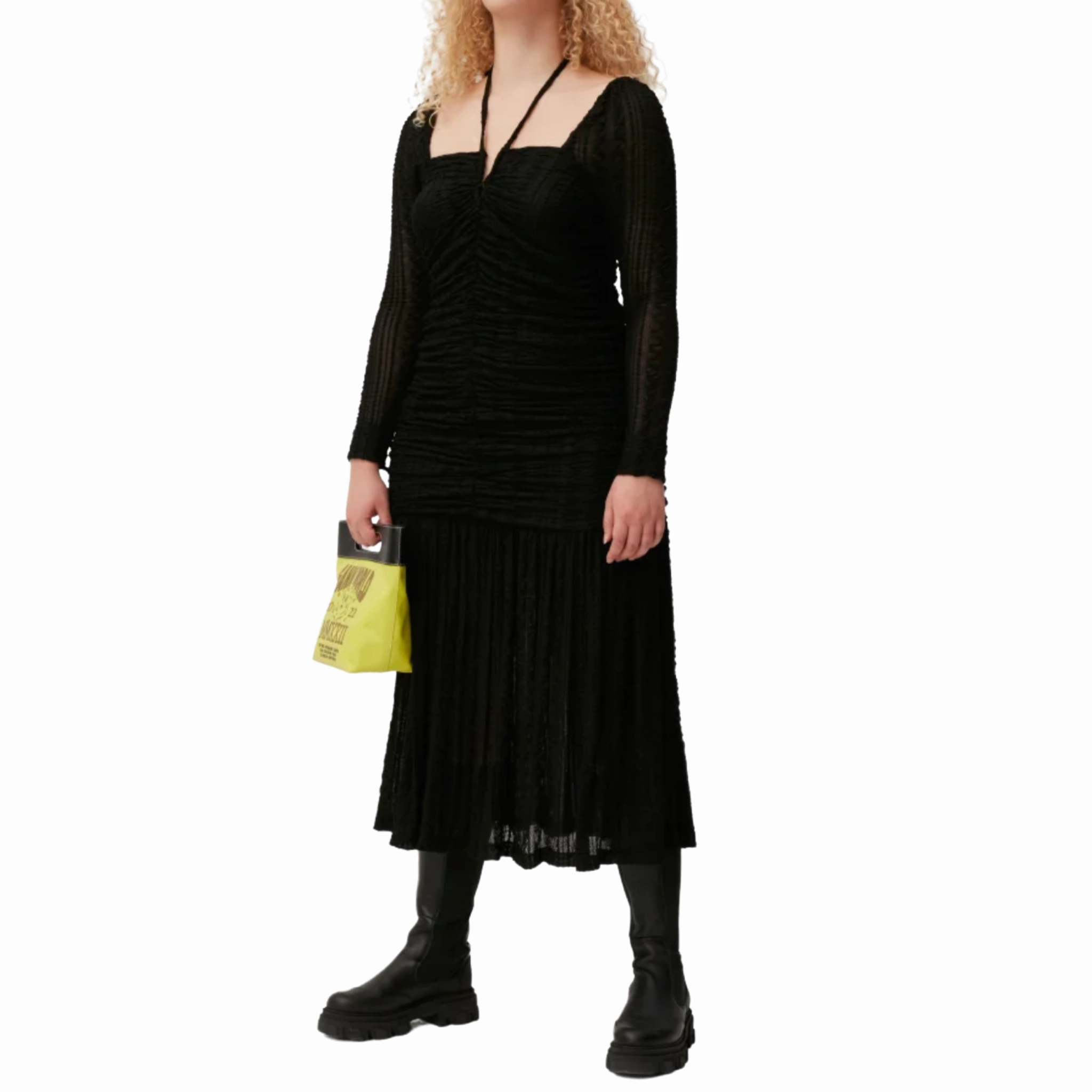 Stretch Gathered Midi Dress Gathered Skirt