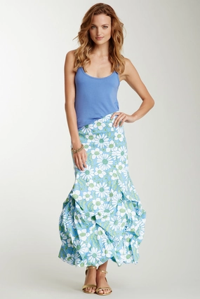 Stretch Poplin Balloon Skirt - Blue Hawaii Laidback Feel Winter Layering
